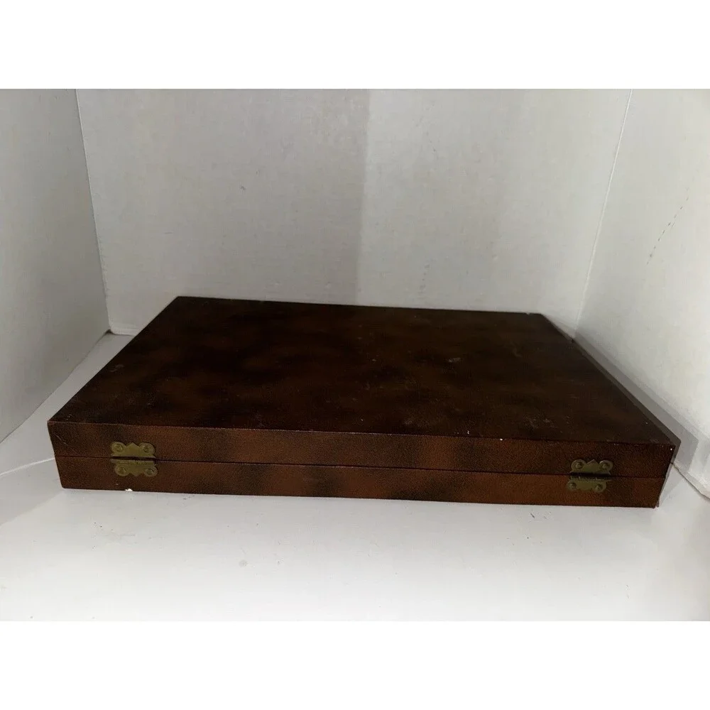 Vintage Full Size Backgammon Game Set Large Portable Brown Case Complete
